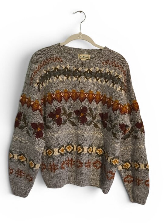L.L. Bean Sweaters - Vintage L. L. Bean Gray Coloful Fairy Isle Pullover Crew Neck Sweater Wool